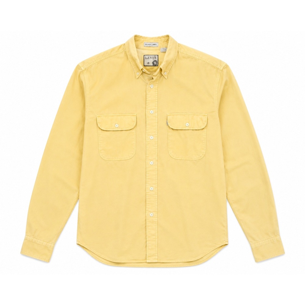 Vintage 80s Levis Silver Label Yellow Button Down Shirt Mens Medium Long Sleeve